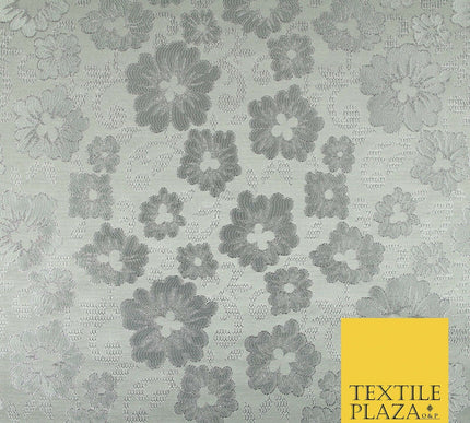 Silver Ornate Floral Scroll Satin Metallic Brocade Dress Fabric Fancy 58" 6003