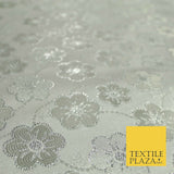 Silver Floral Pansy Vine Satin Metallic Brocade Dress Fabric Fancy 45" 6006