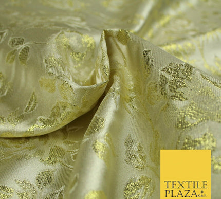 Light Gold Ornate Metallic Floral Satin Brocade Dress Fabric Fancy 58" 6001