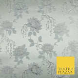 Silver Floral Hanging Blossom Satin Metallic Brocade Dress Fabric Fancy 45" 6005