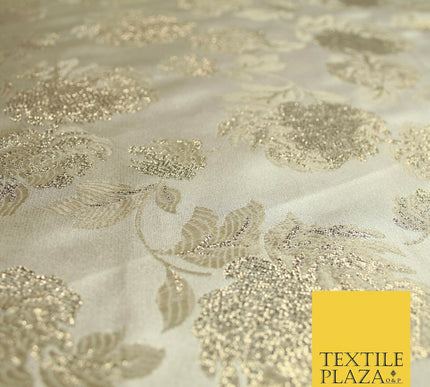 Champagne Gold Ornate Floral Satin Brocade Dress Fabric Metallic Fancy 58" 6000