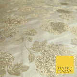 Champagne Gold Ornate Floral Satin Brocade Dress Fabric Metallic Fancy 58" 6000