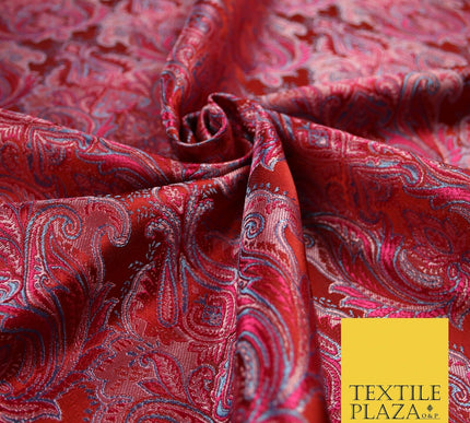 Cherry Red Fuchsia Ornate Damask Brocade Dress Fabric Metallic Fancy 58" 5999