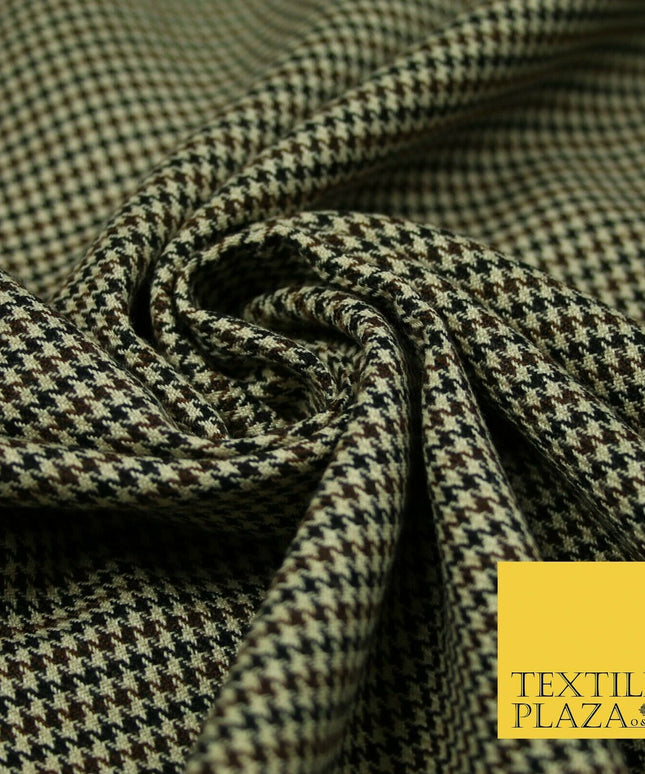 Beige Mini Dogtooth Houndstooth Polyester Viscose Fabric 58" Craft Dress 5737