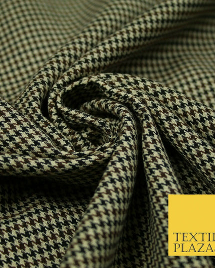 Beige Mini Dogtooth Houndstooth Polyester Viscose Fabric 58" Craft Dress 5737