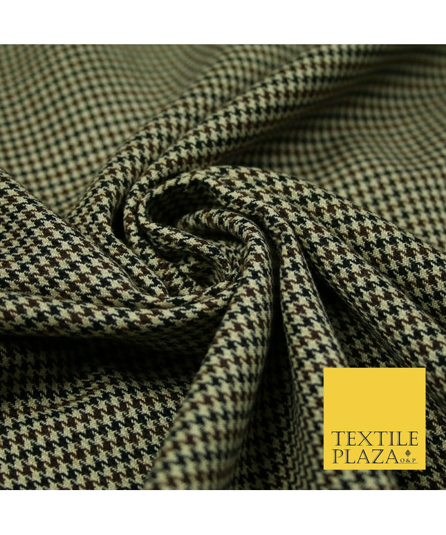 Beige Mini Dogtooth Houndstooth Polyester Viscose Fabric 58" Craft Dress 5737