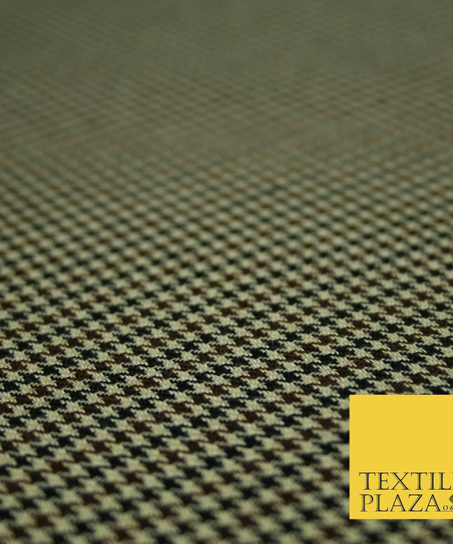 Beige Mini Dogtooth Houndstooth Polyester Viscose Fabric 58" Craft Dress 5737