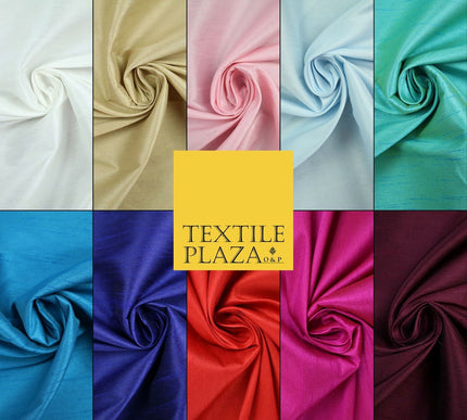 OVER 10 COLOURS Plain Dyed Faux Dupion Raw Silk 100% Polyester Dress Fabric 56"