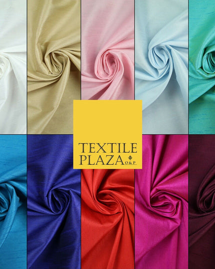 OVER 10 COLOURS Plain Dyed Faux Dupion Raw Silk 100% Polyester Dress Fabric 56"