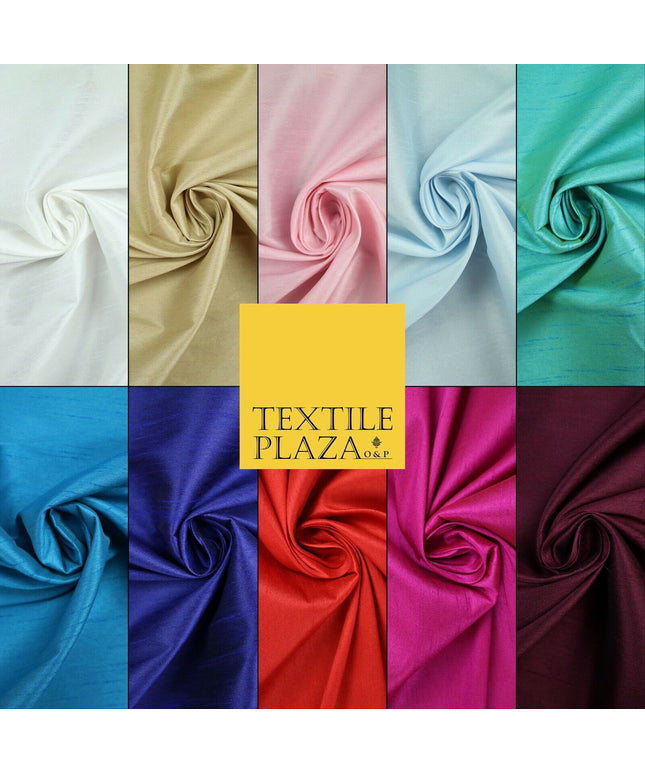 OVER 10 COLOURS Plain Dyed Faux Dupion Raw Silk 100% Polyester Dress Fabric 56"