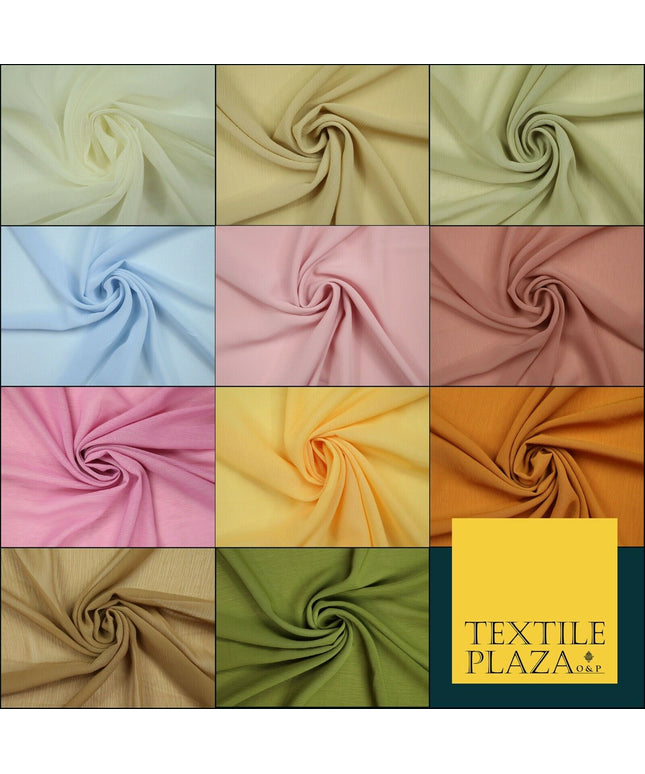 OVER 25 COLOURS - Premium Plain Dyed Crinkle Chiffon Yoryu 75D Dress Fabric 58″
