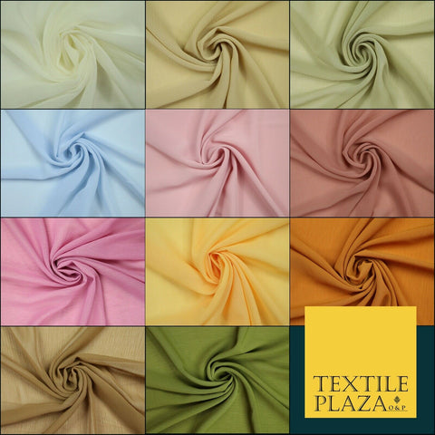 OVER 25 COLOURS - Premium Plain Dyed Crinkle Chiffon Yoryu 75D Dress Fabric 58″