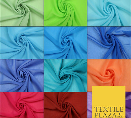 OVER 25 COLOURS - Premium Plain Dyed Crinkle Chiffon Yoryu 75D Dress Fabric 58″
