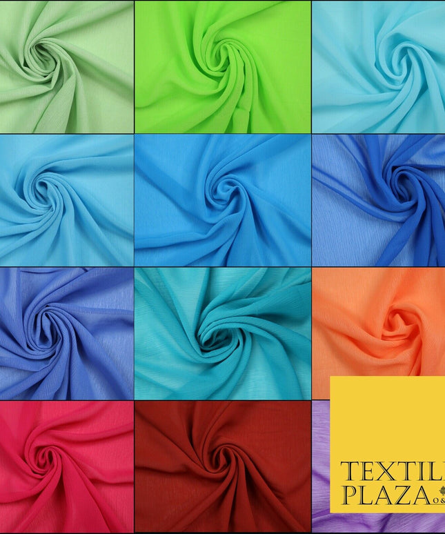 OVER 25 COLOURS - Premium Plain Dyed Crinkle Chiffon Yoryu 75D Dress Fabric 58″
