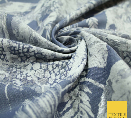 Deep Denim Blue Grey Feather Textured Brocade Jacquard Dress Fabric 6016
