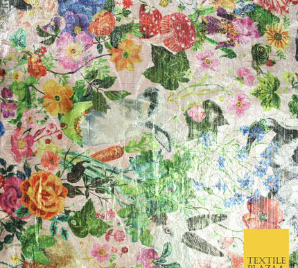 Pink Multicolour Floral Woodland Garden Metallic Brocade Jacquard Fabric 6018