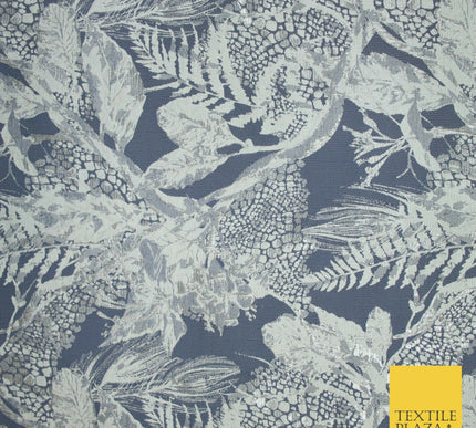 Deep Denim Blue Grey Feather Textured Brocade Jacquard Dress Fabric 6016