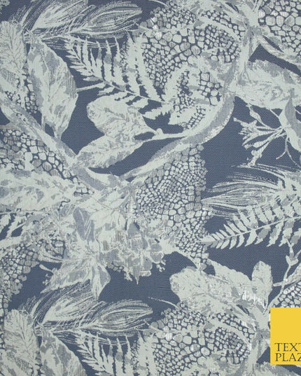 Deep Denim Blue Grey Feather Textured Brocade Jacquard Dress Fabric 6016