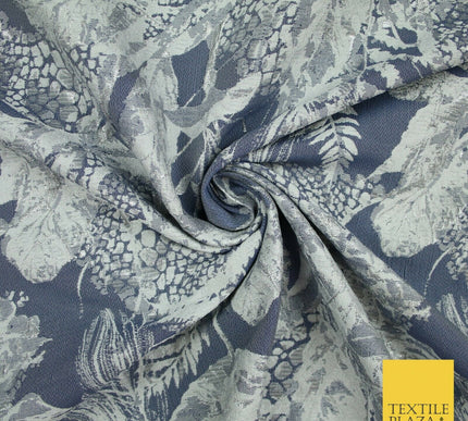 Deep Denim Blue Grey Feather Textured Brocade Jacquard Dress Fabric 6016