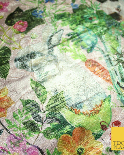 Pink Multicolour Floral Woodland Garden Metallic Brocade Jacquard Fabric 6018