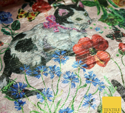 Pink Multicolour Floral Woodland Garden Metallic Brocade Jacquard Fabric 6018