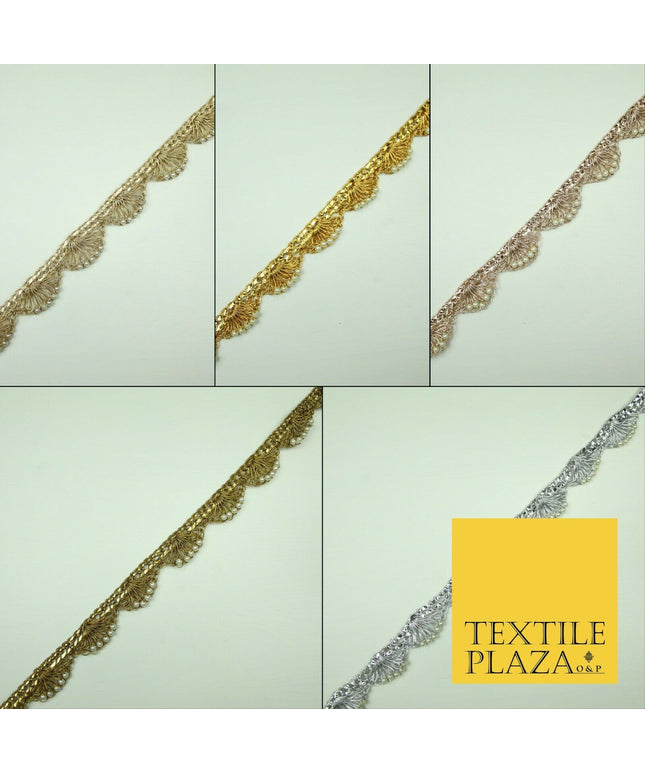 5 COLOUR Gold Silver Pearl Swag Trimming Border Indian Ethnic Pankhi Scallop