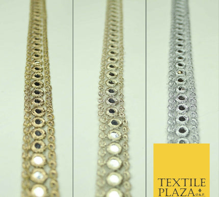 2cm wide Gold Silver Mirror Effect Trimming Ribbon Border Lace Ethnic Gota