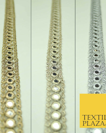 2cm wide Gold Silver Mirror Effect Trimming Ribbon Border Lace Ethnic Gota