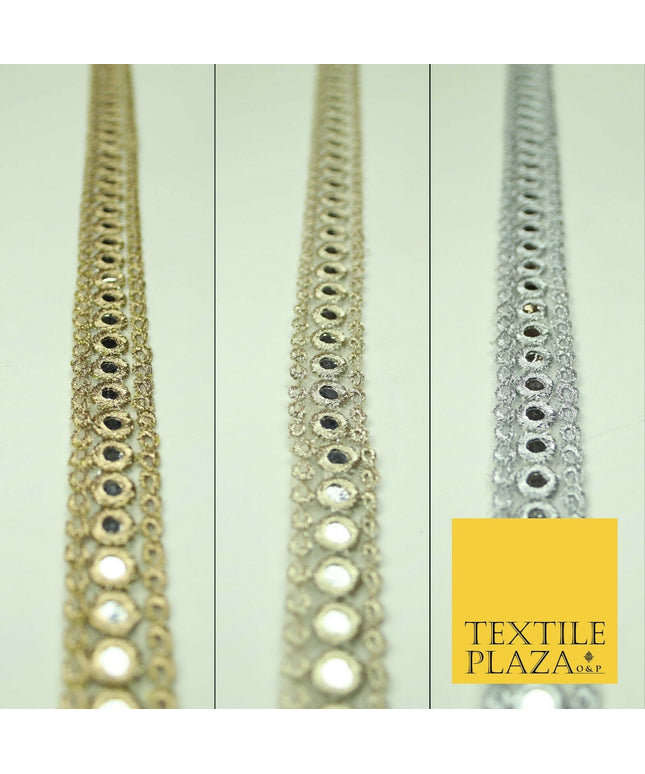 2cm wide Gold Silver Mirror Effect Trimming Ribbon Border Lace Ethnic Gota