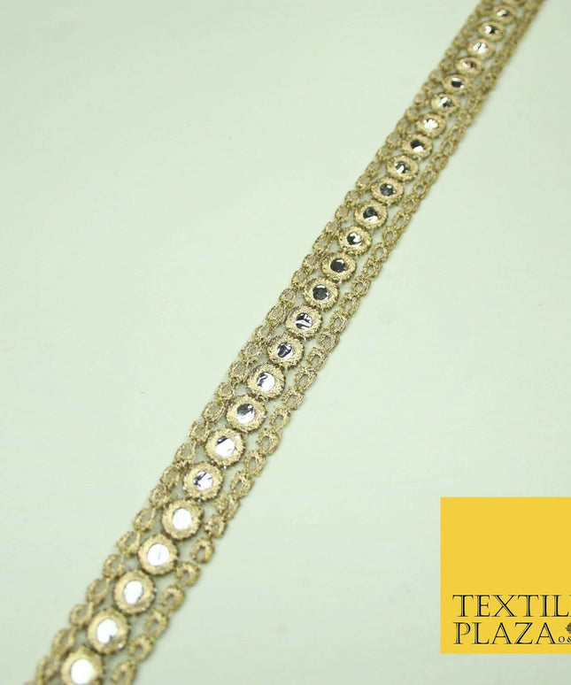 2cm wide Gold Silver Mirror Effect Trimming Ribbon Border Lace Ethnic Gota