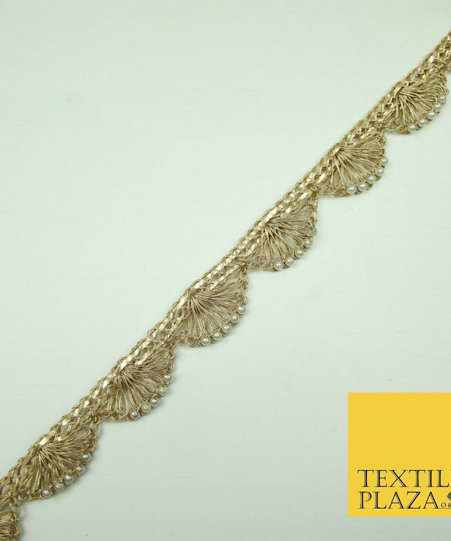 5 COLOUR Gold Silver Pearl Swag Trimming Border Indian Ethnic Pankhi Scallop