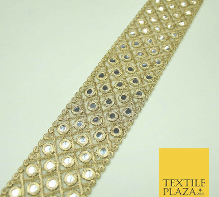 5cm wide Gold Silver Mirror Effect Trimming Ribbon Border Lace Ethnic Gota