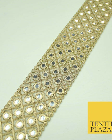 5cm wide Gold Silver Mirror Effect Trimming Ribbon Border Lace Ethnic Gota