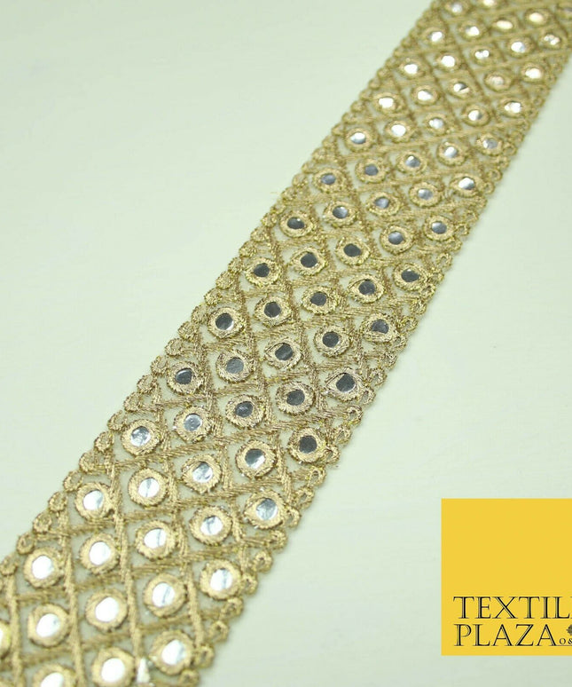 5cm wide Gold Silver Mirror Effect Trimming Ribbon Border Lace Ethnic Gota