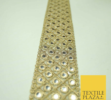 5cm wide Gold Silver Mirror Effect Trimming Ribbon Border Lace Ethnic Gota