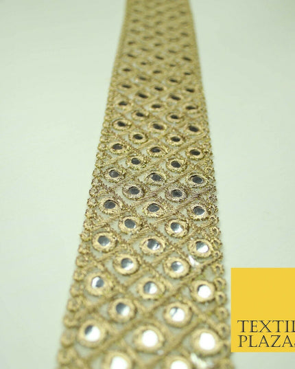 5cm wide Gold Silver Mirror Effect Trimming Ribbon Border Lace Ethnic Gota