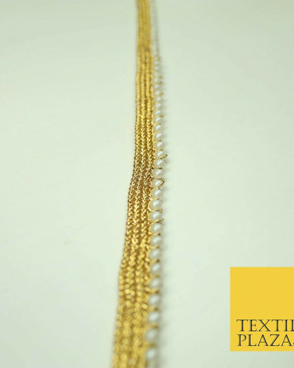 Ivory Antique Gold Silver Mini Pearl Beaded Ribbon Trim Border Indian Lace Edge