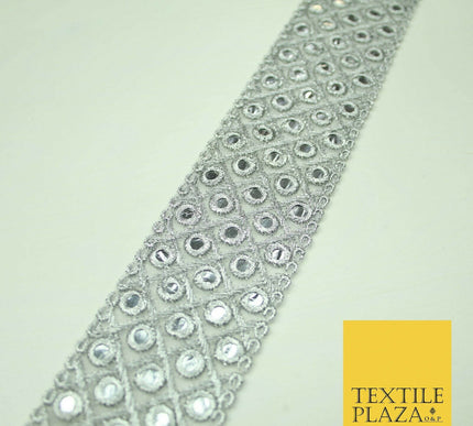 5cm wide Gold Silver Mirror Effect Trimming Ribbon Border Lace Ethnic Gota