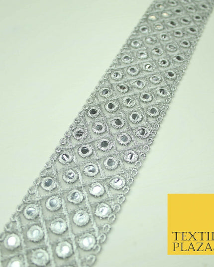 5cm wide Gold Silver Mirror Effect Trimming Ribbon Border Lace Ethnic Gota