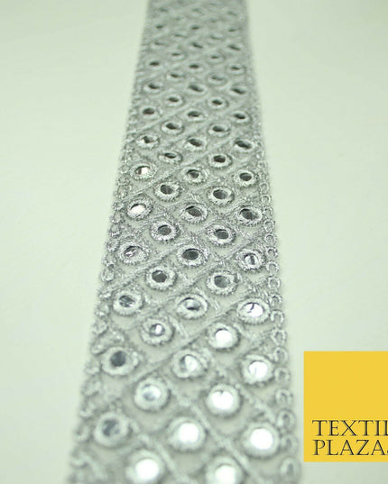 5cm wide Gold Silver Mirror Effect Trimming Ribbon Border Lace Ethnic Gota