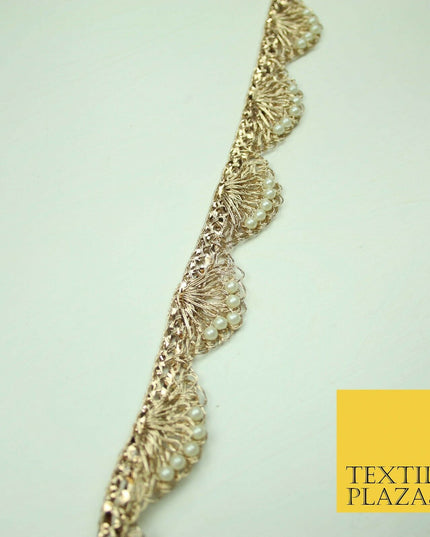 5 COLOUR Gold Silver Pearl Swag Trimming Border Indian Ethnic Pankhi Scallop