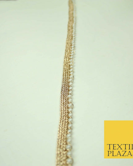 Ivory Antique Gold Silver Mini Pearl Beaded Ribbon Trim Border Indian Lace Edge