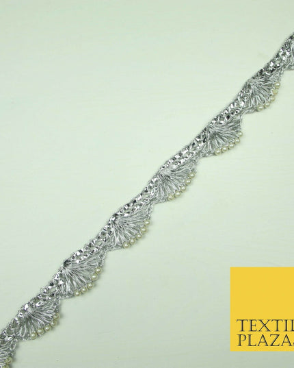 5 COLOUR Gold Silver Pearl Swag Trimming Border Indian Ethnic Pankhi Scallop