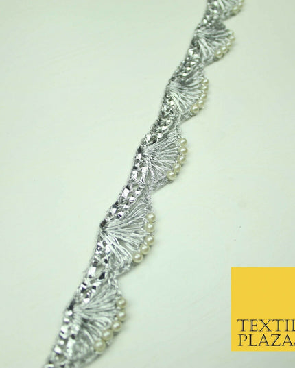 5 COLOUR Gold Silver Pearl Swag Trimming Border Indian Ethnic Pankhi Scallop