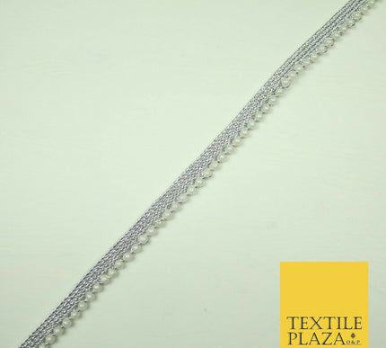 Ivory Antique Gold Silver Mini Pearl Beaded Ribbon Trim Border Indian Lace Edge