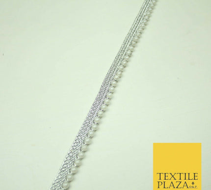 Ivory Antique Gold Silver Mini Pearl Beaded Ribbon Trim Border Indian Lace Edge