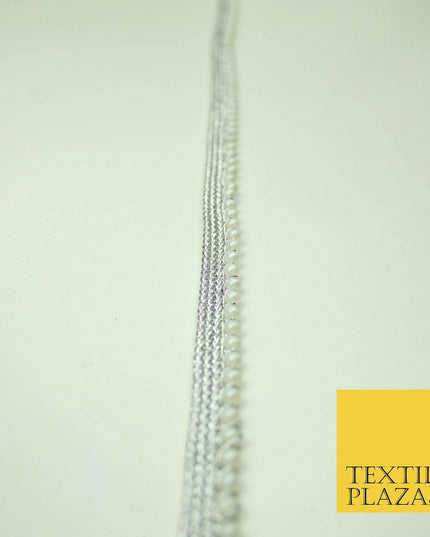 Ivory Antique Gold Silver Mini Pearl Beaded Ribbon Trim Border Indian Lace Edge
