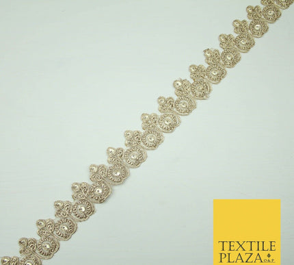 Gold Fancy Matt Sequin Flower Swag Cutwork Trim Border Indian Ethnic (X422)
