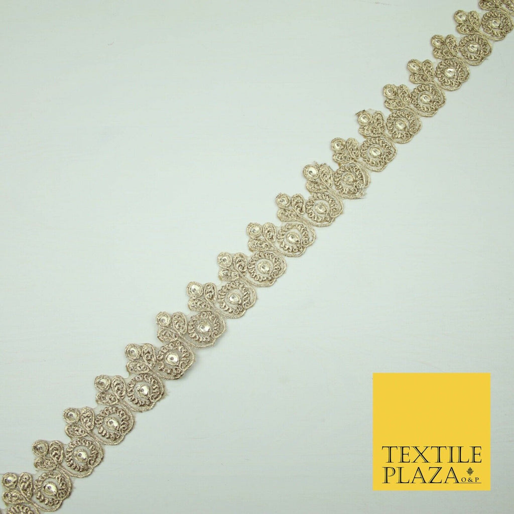 Gold Fancy Matt Sequin Flower Swag Cutwork Trim Border Indian Ethnic (X422)
