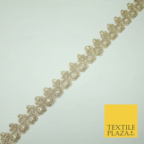 Gold Fancy Matt Sequin Flower Swag Cutwork Trim Border Indian Ethnic (X422)